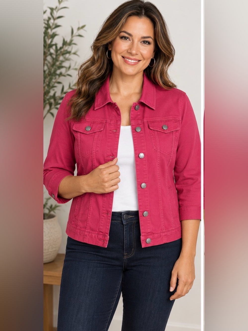 Christopher & Banks Cranberry Pink Denim Jacket Size S Stretch Lightweight